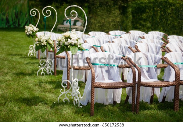 Beautifully Decorated Wedding Reception Outdoors Wedding Stock
