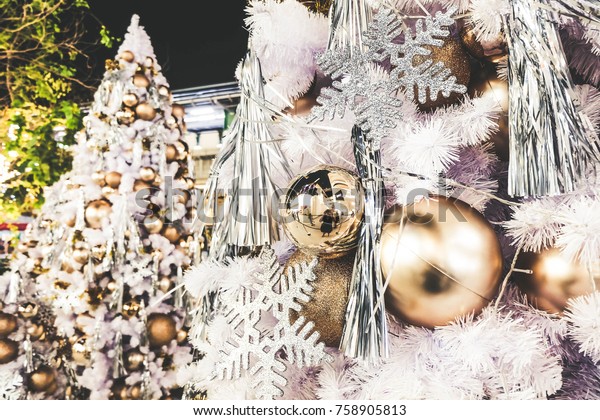 Beautifully Decorated White Christmas Tree Silver Stock Image