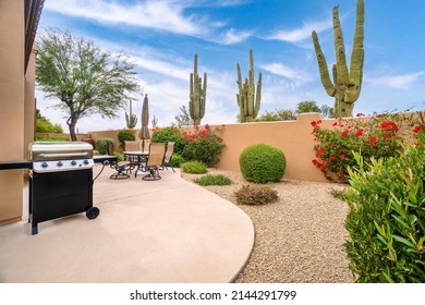 A beautifully landscaped back yard in arizona - Shutterstock ID 2144291799