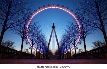 Beautifully Lit London Eye At Dusk