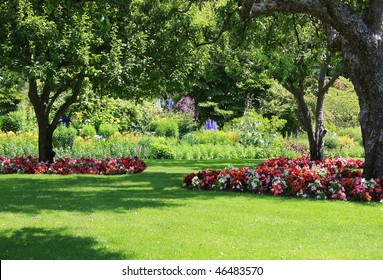 Beautifully manicured park garden in summer.