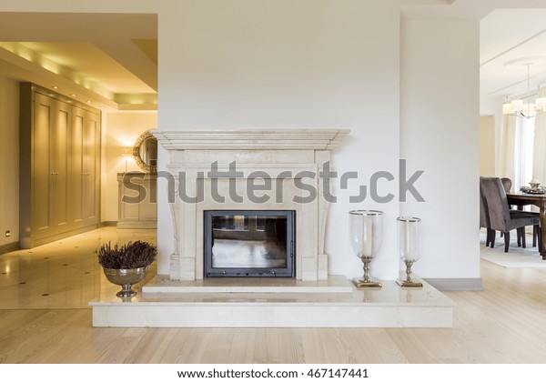 Beautifully Moulded Fireplace Surrounds Classic Style Stock Photo