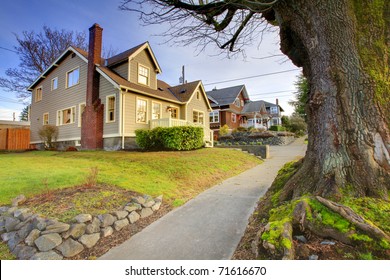 Beautifully restored old craftsman style home in Tacoma, WA. USA. Exterior photo during winter.