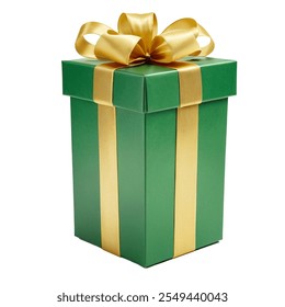 
A beautifully wrapped green gift box with a golden ribbon and bow, perfect for any festive occasion or celebration. - Powered by Shutterstock