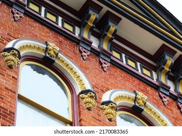 The beautifully-painted eaves of a historic building in Glens Falls, New York. - Shutterstock ID 2170083365