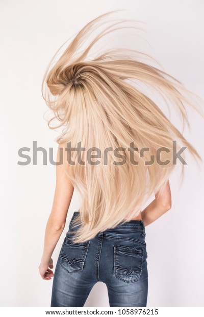 Beautifuly Flying Long Platinum Blonde Hair Stock Photo Edit Now