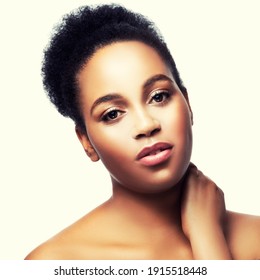Beauty african girl face. Healthy perfect skin. Beautiful black woman posing in a studio