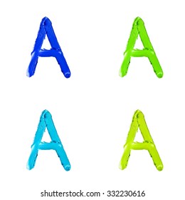 Beauty alphabet set - blue, green and yellow dye letters isolated on white background. "A" letter.