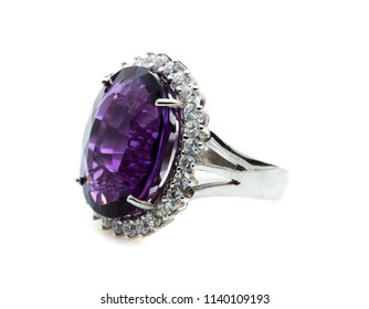 Beauty Of Amethyst Ring On White Background