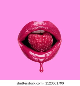 Beauty art picture. Art lips on color background