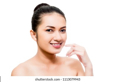 Beauty asian woman portrait Close up on face isolated on white background