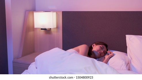 Beauty Asian Woman  Sleep Well On The Bed At Night