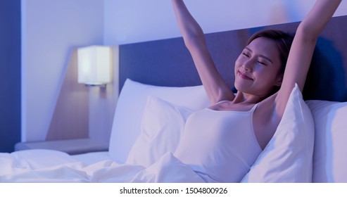 Beauty Asian Woman Sleep Well On The Bed At Night