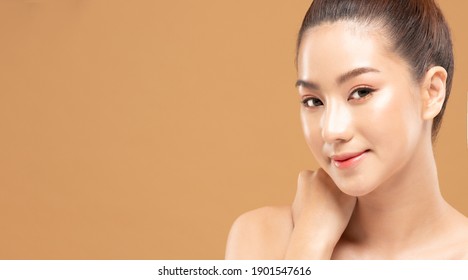 Beauty Asian Women Portrait Face With Skin Care Healthy And Skin.