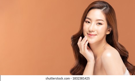 Beauty Asian Women  Touching Soft Chinskin Close Up Face Beauty.