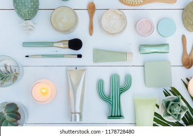 Beauty background with facial cosmetic products - Shutterstock ID 1178728480