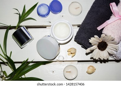 beauty background spa care cream towels - Shutterstock ID 1428157406