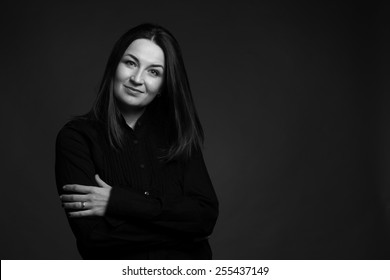 Beauty Black And White Woman Face, Portrait Of Good Young Girl