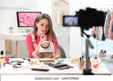 Beauty Blogger Filming Make Up Tutorial At Home