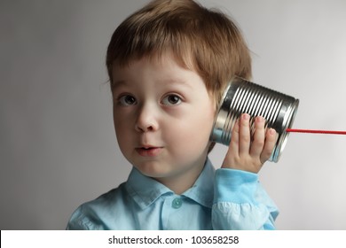 beauty boy listen tin can telephone