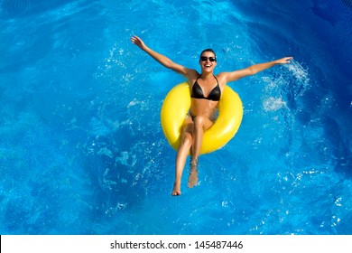 Beauty Brunette At Water Park