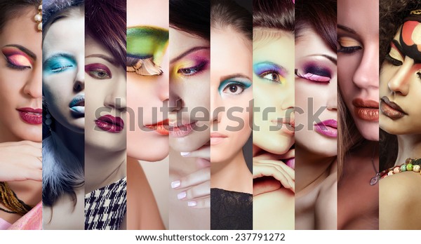 Beauty Collage Faces Women Fashion Creative Stock Photo 237791272 ...