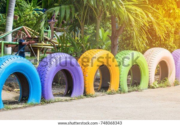 Beauty Colorful Old Tire Made Building Stock Photo Edit Now