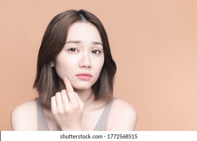 Beauty Concept Of An Asian Girl. Skin Care. Cosmetics.