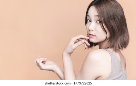 Beauty concept of an asian girl. Skin care. Cosmetics.