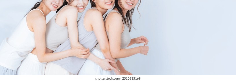 Beauty concept of group of middle aged Asian women with natural color clothes. Skin care. Cosmetics. - Powered by Shutterstock