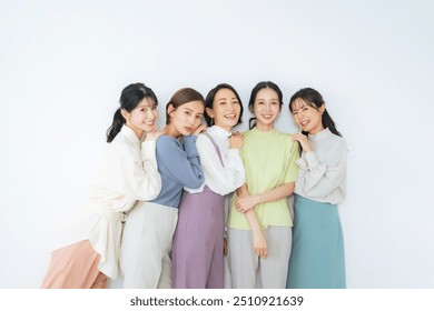 Beauty concept of group of middle aged Asian woman wearing colorful clothes. Skin care. Cosmetics. - Powered by Shutterstock