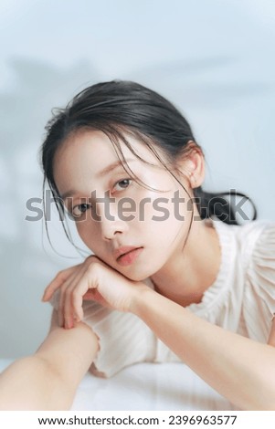 Beauty concept of middle aged Asian woman with natural makeup. Skin care. Cosmetics. Anti-aging. Stockfoto © 