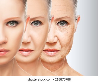 beauty concept skin aging. anti-aging procedures, rejuvenation, lifting, tightening of facial skin, restoration of youthful skin anti-wrinkle - Shutterstock ID 218870788
