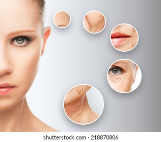 Beauty Concept Skin Aging. Anti-aging Procedures, Rejuvenation, Lifting, Tightening Of Facial Skin, Restoration Of Youthful Skin Anti-wrinkle