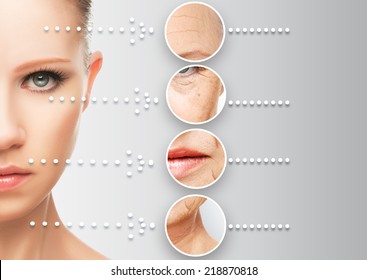 beauty concept skin aging. anti-aging procedures, rejuvenation, lifting, tightening of facial skin, restoration of youthful skin anti-wrinkle