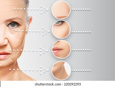 Beauty Concept Skin Aging. Anti-aging Procedures, Rejuvenation, Lifting, Tightening Of Facial Skin, Restoration Of Youthful Skin Anti-wrinkle