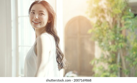 Beauty Concept Of Young Asian Woman. Skin Care. Body Care.