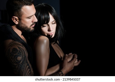 Beauty couple of young lovers. Sexy couple in love. Sensual lovers undressed. Girlfriend and boyfriend sensual hugging. Romantic tender woman and naked sexy man. Beautiful couple.
