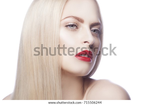 Beauty Face Model Girl Red Lips Stock Photo Edit Now 715506244