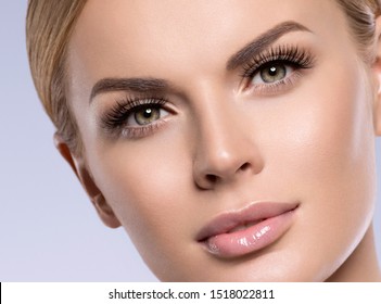 Beauty Face Woman With Beautiful Lashes Healthy Skin