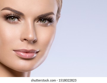 Beauty Face Woman With Beautiful Lashes Healthy Skin