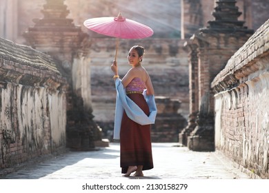 Beauty fantasy Thai women. Beautiful Thai girl in traditional dress costume ,Ayutthaya, Thailand. Asian women wearing traditional Thai culture, vintage style, Thai. Asia woman wearing traditional.