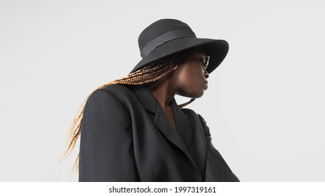 Beauty Fashion Afro Model Girl Wearing Stylish Suit And Hat - Dynamic