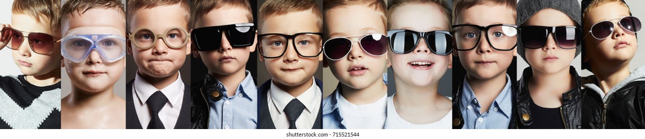 Beauty fashion collage.Faces of children in glasses and sunglasses.fashion kids - Powered by Shutterstock