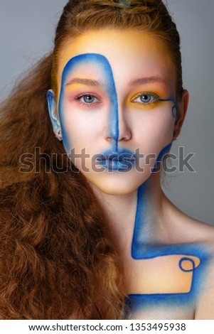 Beauty Fashion Girl. Glamour Woman colorful makeup. Bright creative fantasy make up. Trends. On gray background.