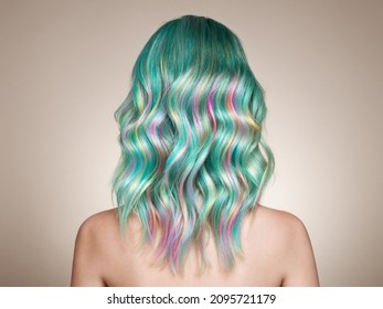 Beauty Fashion Model Girl with Colorful Dyed Hair. Girl with perfect  Hairstyle. Model with perfect Healthy Dyed Hair. Rainbow Hairstyles
