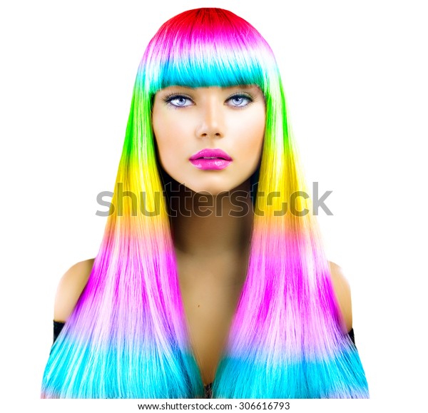 Beauty Fashion Model Girl Colorful Dyed Stock Photo Edit