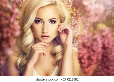 Beauty Fashion Model Girl With Lilac Flowers 