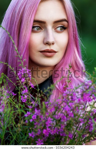 Beauty Fashion Model Portrait Pink Hair Stock Photo Edit Now