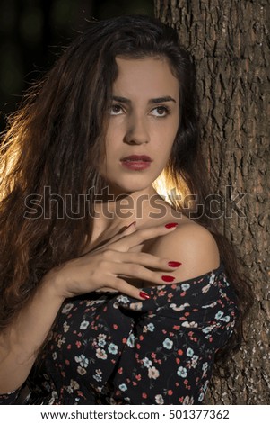 Similar – Portrait of girl in red dress